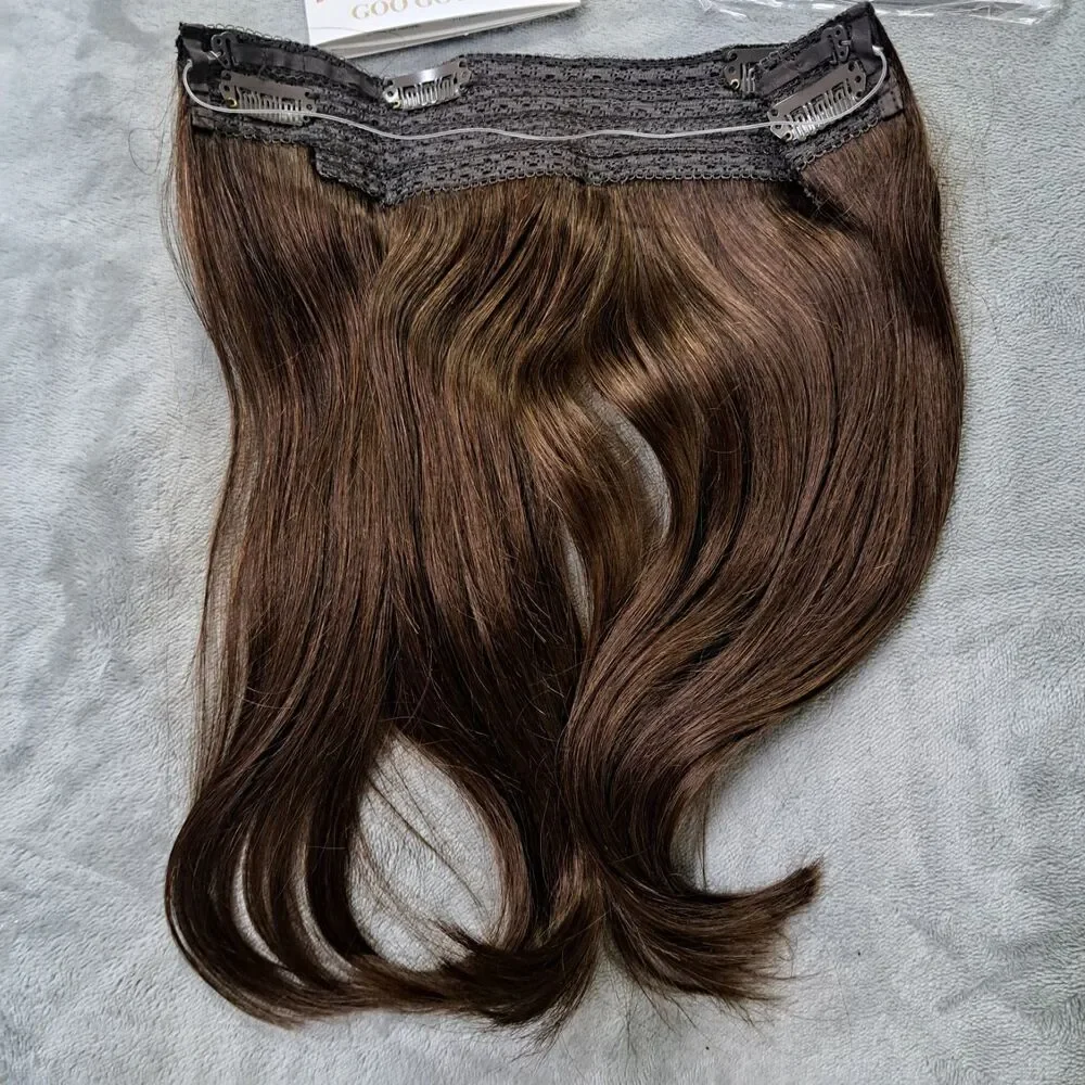 GOO GOO Wire Hair Extensions Human Hair, 4A Chocolate Brown Natural 12